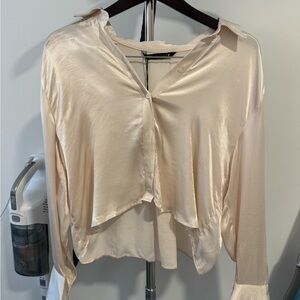 Zara Cream Satin Button Down Shirt